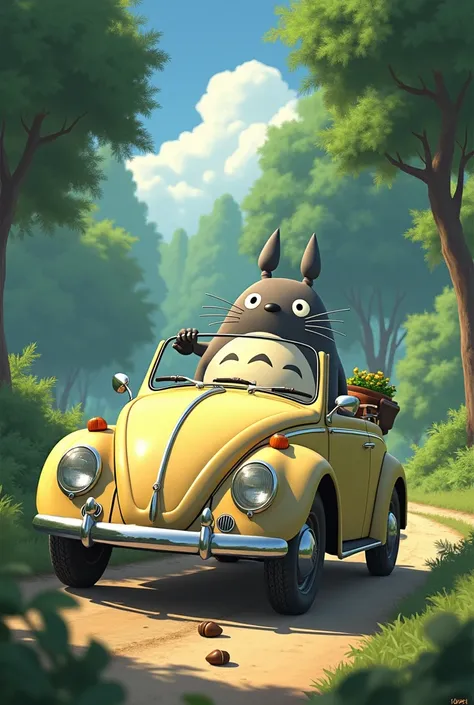 Totoro in a Wolswagen beetle