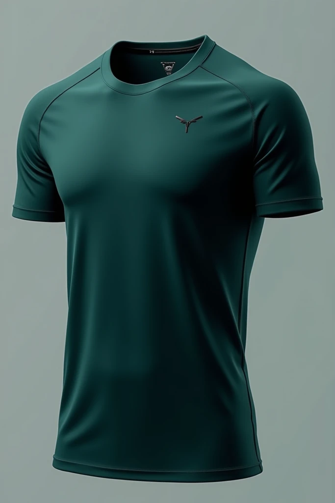  An elegant sports t-shirt ,  with dark colors and a bluish English green . With fine and elegant details , Pride.  It should also be minimalist and be for athletes.