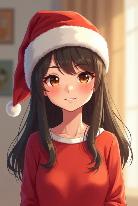 Cute pretty girl wearing a ThLive shirt wearing a Christmas hat