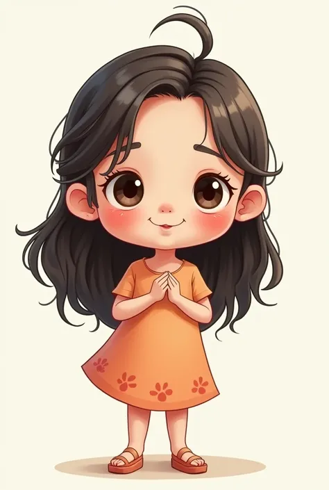 Khmer girl cartoon cute with big head and long hair 