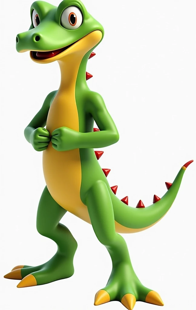 
A full-body 3D model of Gex, the anthropomorphic gecko from the PS1 game series, reimagined with the vibrant and whimsical art style of Super Mario Wii. Gex has bright green skin with yellow accents on his belly, large expressive eyes, and a mischievous s...