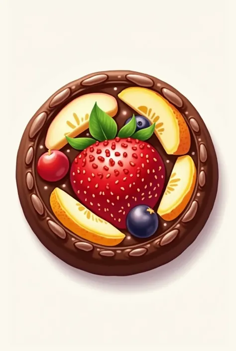  I want to make a logo of chocotejas ,  title: fruits and slogan : SWEET TEMPTATION,  I want you to do it in a circle ,  with the chocotejas filled with fruit,  that has to do with chocolate and fruit 