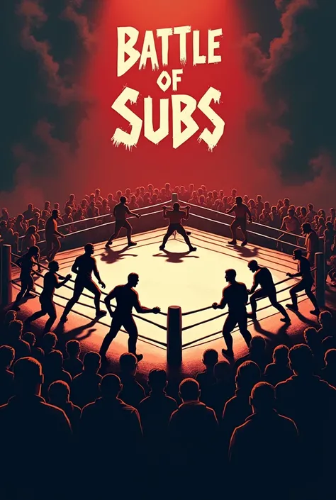 Make me a wrestling-like logo with a ring in the middle with a lot of fighters and that says this name "Battle of Subs " And dont do it in English