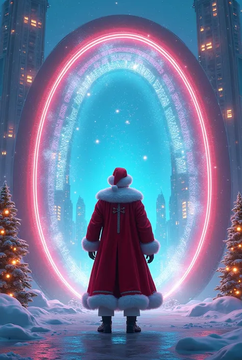 A Christmas greeting with a futuristic portal 