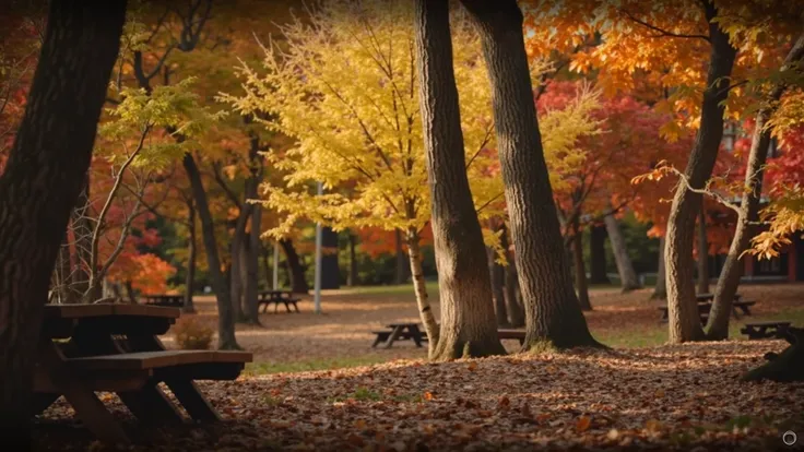 A beautiful Korean woman in her 50s looking at a beautiful autumn landscape. 어깨에 닿는  short hair .  short hair 