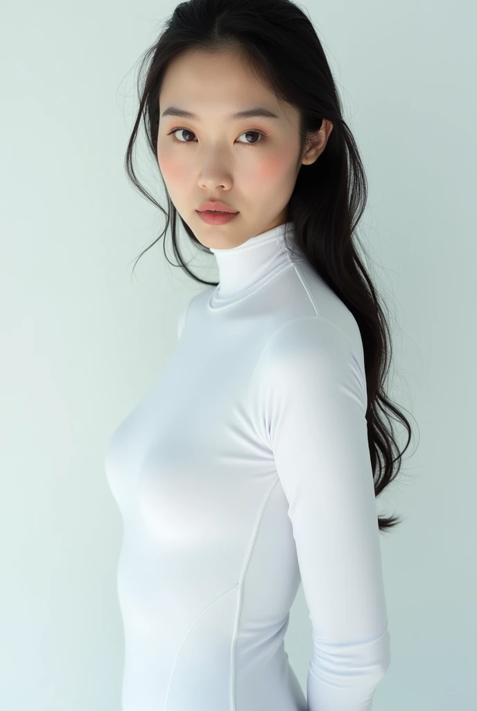 beautiful asian girl with tight white wetsuit 