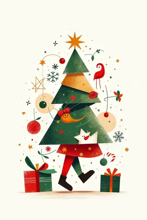 Create a drawing with a white background and a Merry Christmas theme make it very abstract and lively