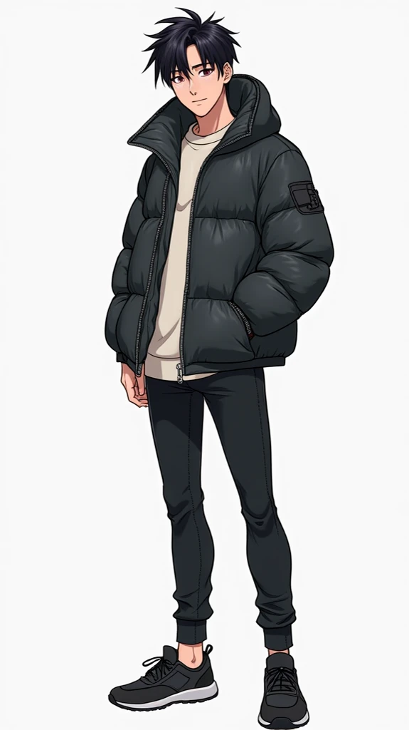 Jungkook、24 years old、Aggressive type、naughty 、mash perm 、standing collar のダウンジャケット、tightなダウンジャケット、tight、 athletes、 shiny down jacket、Full body illustration、 manly、Cool and sporty 、 down jacket collar standing、 shinyダウンジャケット、Clothes Pichi Pichi、muscle、Misc...