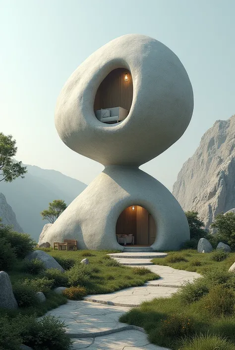 A habitable structure whose base is only a point and is shaped like a stone