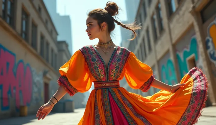 cute hip hop girl with Georgian dance dress