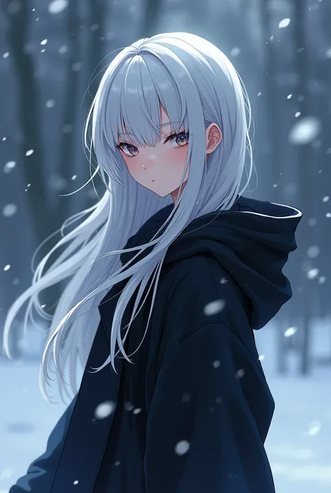 Platinum hair, Cartoon, anime, Dark, Sexy, Snowing