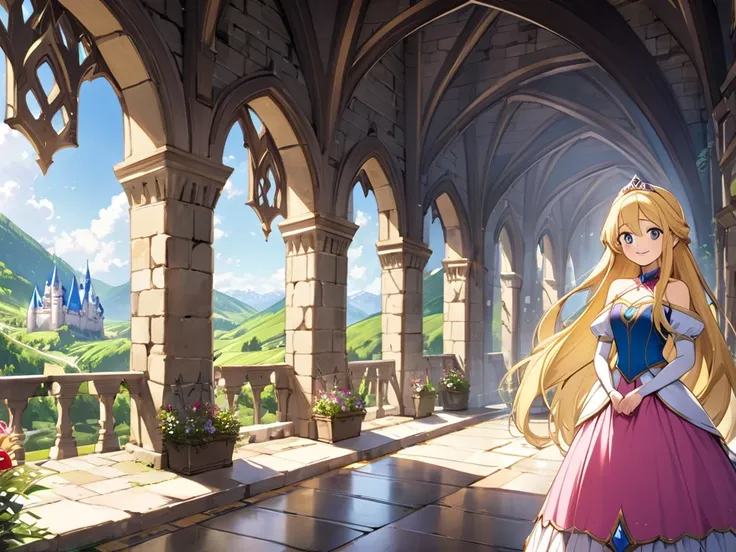 princess、Blonde、 long hair、valley、smile、Inside the castle