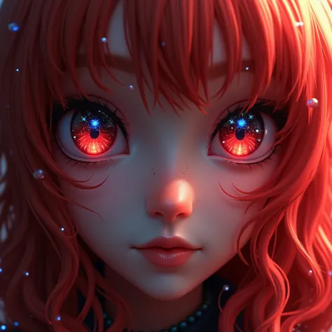 Best quality, 4K, high resolution, Masterpiece:1.2, super ultra detail, (Realistic, Photorealistic, photo-realistic:1.37), vibrant, Red and blue heterochromic eyes，Strong gaze，Mesmerizing eye contact，Fire-red iris，Dark blue shining stars，Shining pupils，Viv...