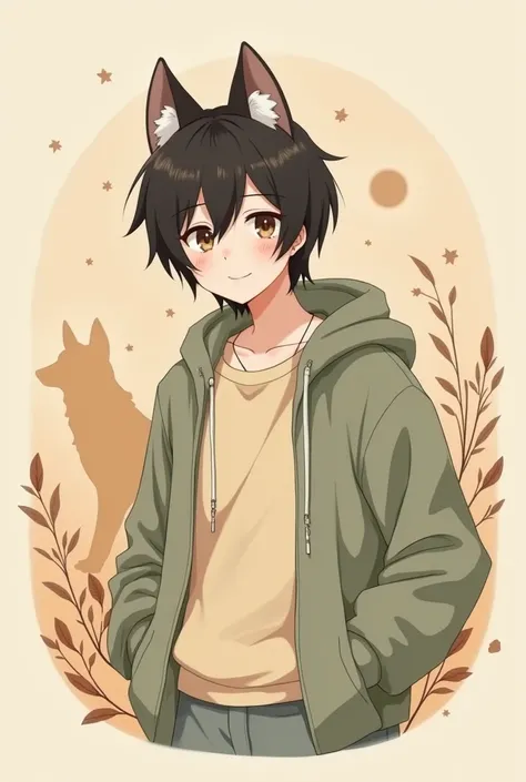 Here’s a prompt you can use:

A cozy and minimalist Facebook cover art for a page named BROWNWOLF, featuring an anime-style boy character in his 20s. The boy has medium-length black hair, a soft and friendly expression, and is dressed in a casual outfit wi...