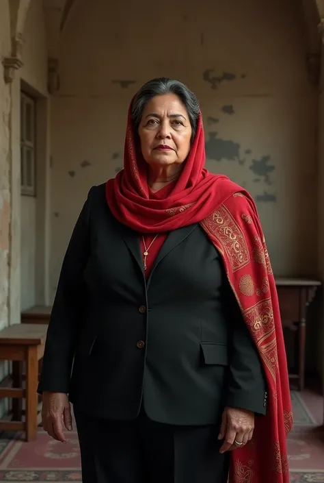 Fat sister in black suit red shawl in pakistan old house