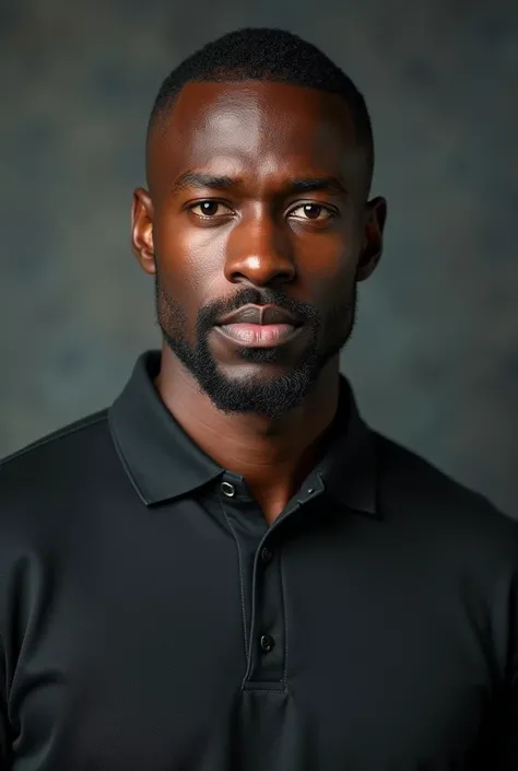 Complete photo of a black man wearing polo posing and looking sideways 