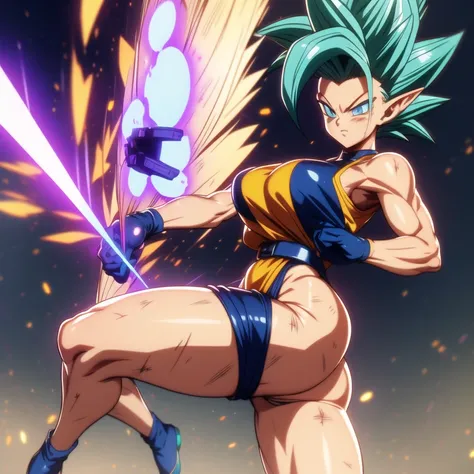 dbsuper style, 1
Girl, captain mizuki, green aura, super saiyans aura, belt, pointed ears, elf ears, light-blue colored hair, huge hair, bruise, bruise on face, clenched hands, frown, gloves, blue eyes, grey gloves, serious, medium breasts, Aura around her...