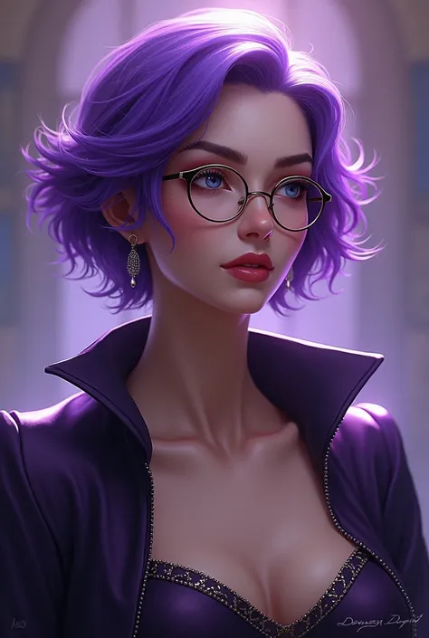 1girl, mature female, masterpiece, mistress, goddess,short hair ,((puple hair)),glasses