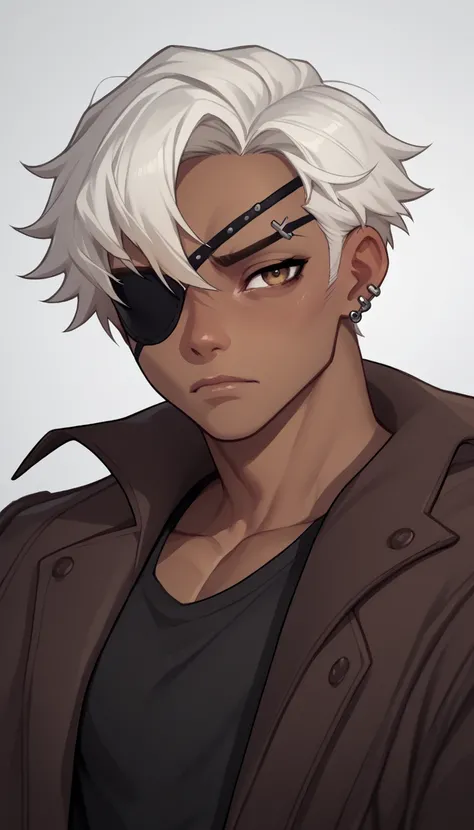 (zPDXL2), (PonyXLV6_Scores), source_anime, Expressiveh, full body portrait shot, asymmetric image, BREAK
lhata4564, 
Hazel eyes, eyefold on right eye, boy, tan skin, indonesian, piercings on eyebrow Nd neck, greenish white hair