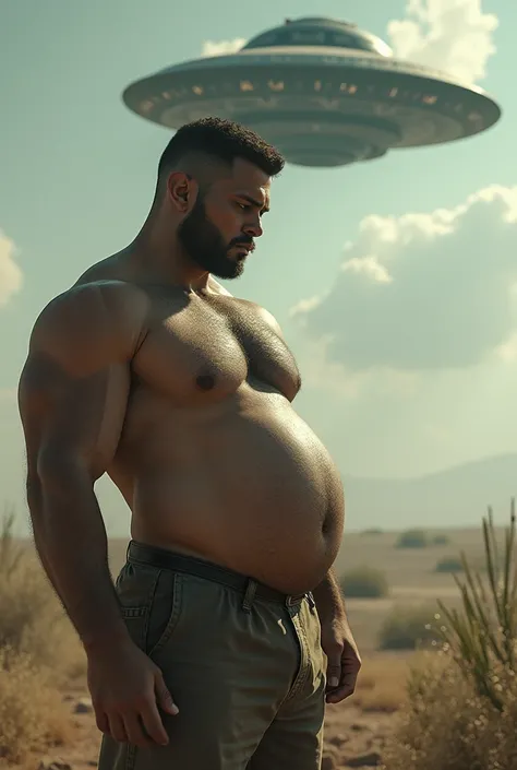 muscle man and he napped by an ufo, when he was in, he become a pregnant 