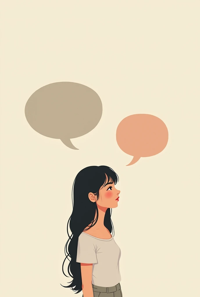 Image of a female character thinking about two speech bubbles