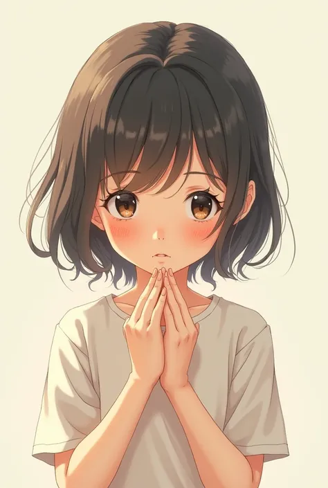 one girl,  anime style , Looking at your own hands 