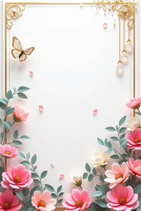 A stunning 3D render of a pristine white background, featuring a delicate white butterfly hovering gracefully above a vibrant, multicolored array of flowers. In the left corner, a luxurious greeting reads "Diciembre 2024, salem Ali " in a flowing triple fo...