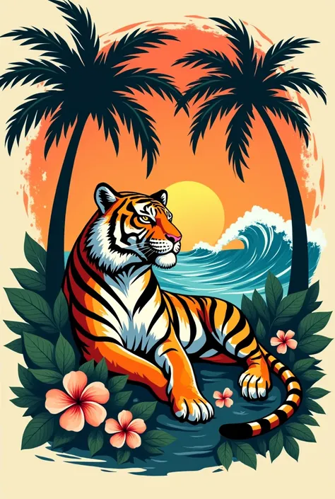 Here’s a prompt for your t-shirt design:  

"Create a bold and high-quality t-shirt design for *Zion Brand* featuring the themes of *Tigerland*, *Puerto Escondido*, and gourmet Asian fast food. The artwork should have a tropical, seductive vibe, incorporat...