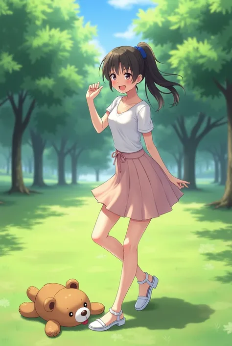  while walking on the park lawn 、 she was enjoying the surrounding scenery 。Sudden、 she found a stuffed bear falling to the ground 、 she smiles unexpectedly 。 she approached the stuffed animal 、Said innocently 。*「Cute！」 *but、 the next moment 、I stomped on ...