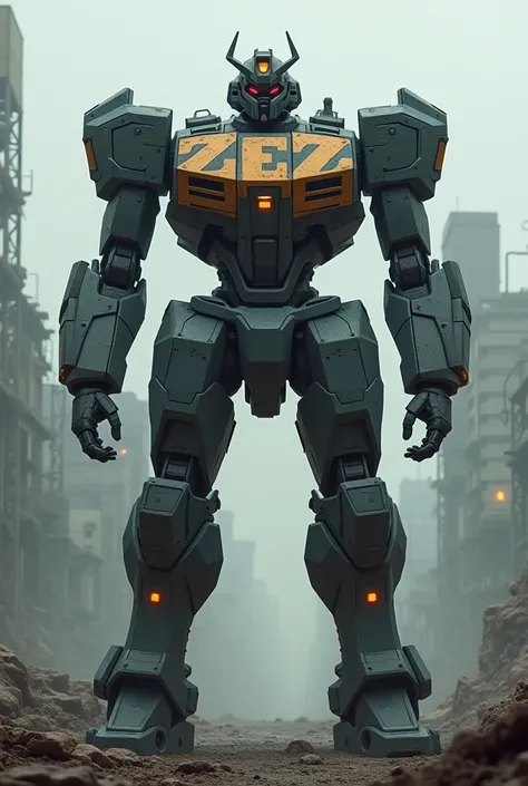 Gundam has a large ZeZ lettering on its body. 