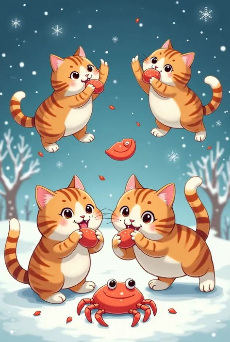 2024 GOOD BYE! There must be a phrase called  , Make a caricature of a picture of cats eating snow crab so its cute