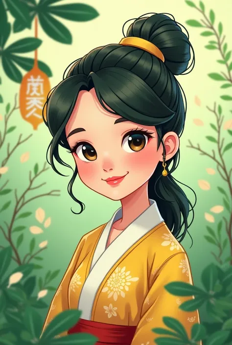 generate a picture that is suitable avatar (girl human type of avatar/cartoon but with the touch of green) for the company, with the touch of cultural