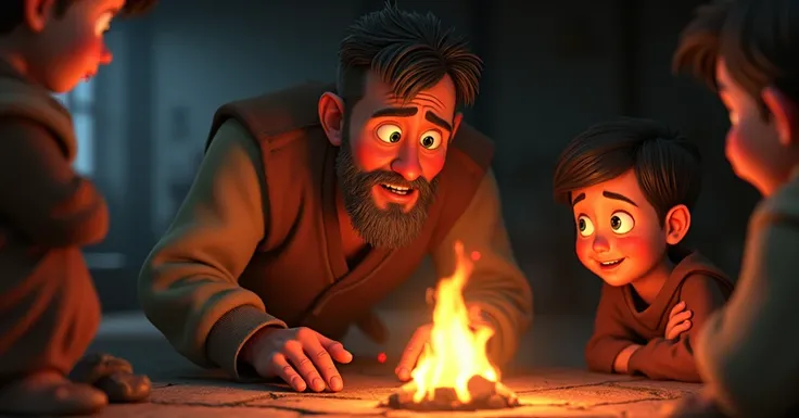 In 3D animation cartoon.What emotions might the poor man have felt while sacrificing his warmth for his family?


