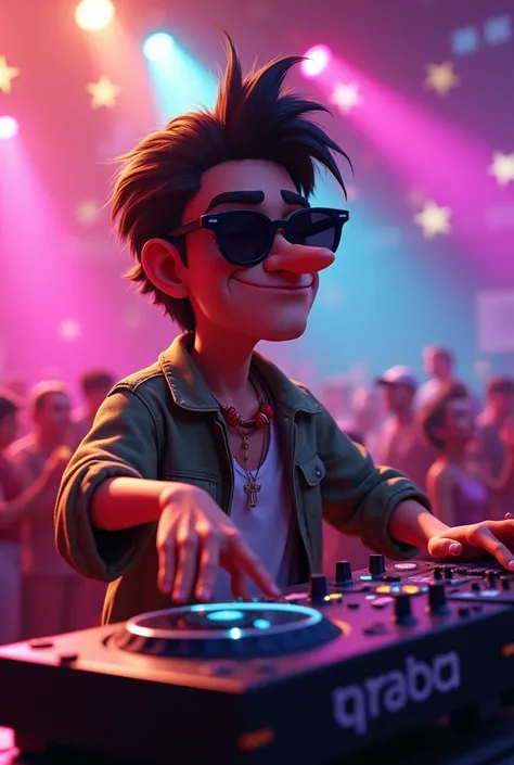 Make a DJ with a prominent nose wearing sunglasses with a white person style from Costa Rica