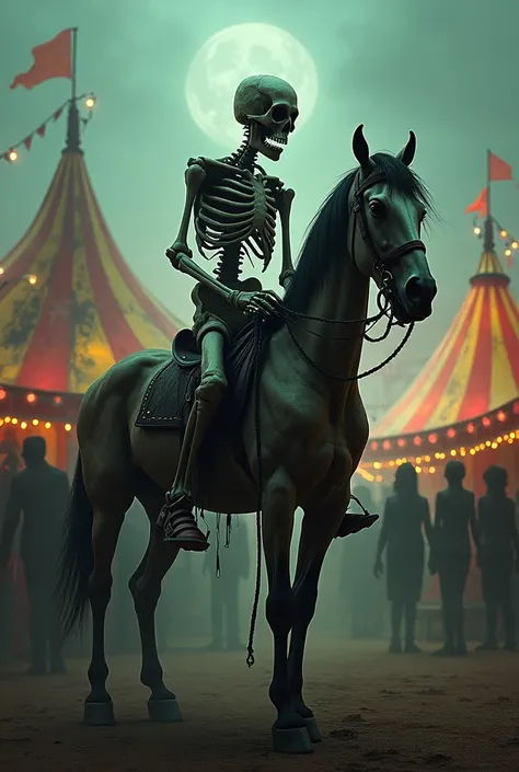 A skull riding a horse, circus, terror