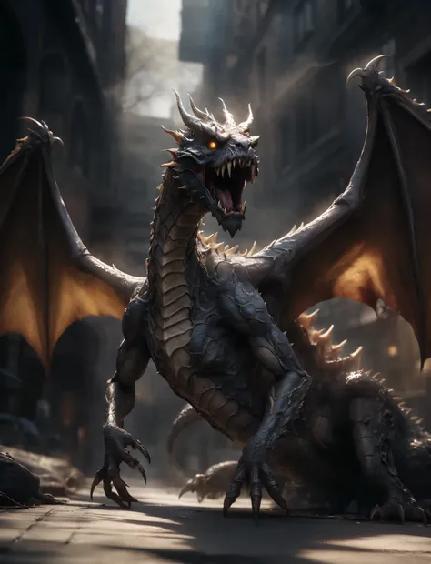 Masterpiece, high quality animation, realistic aesthetic photography, (HDR:1.2), pores and details, intricate details, graceful and beautiful texture, RAW photography, 16K, sharp focus, cinematic lighting, dragon zombie, full body view, Style: Macabre, Rot...