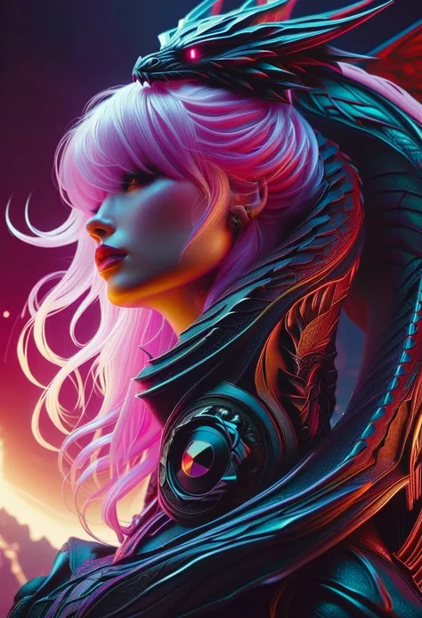 Cyberpunk l close up pink haired female with a black dragon next to her, portrait, clear sharp focus, featuring a dark and eerie atmosphere hyper realistic, 8K professional photography art, photorealistic masterpiece: by aaron horkey and jeremy mann: intri...