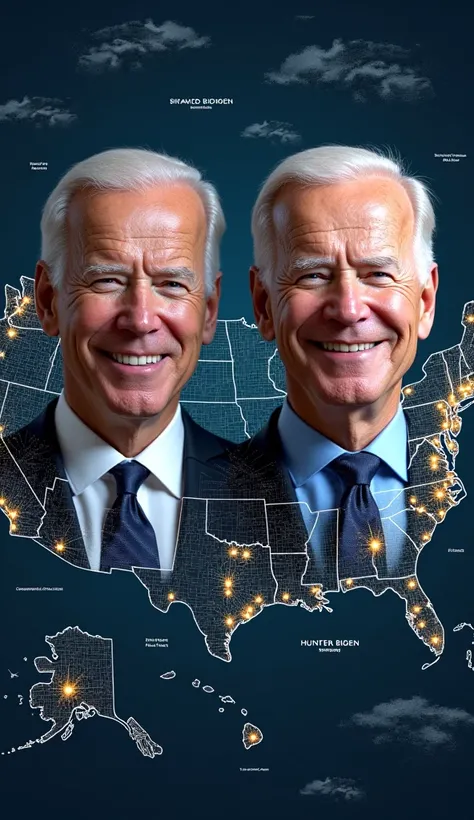 An AI generated Map of USA, add the image of US president joe Biden, also add the image of his Son "Hunter Biden" in proper visible face