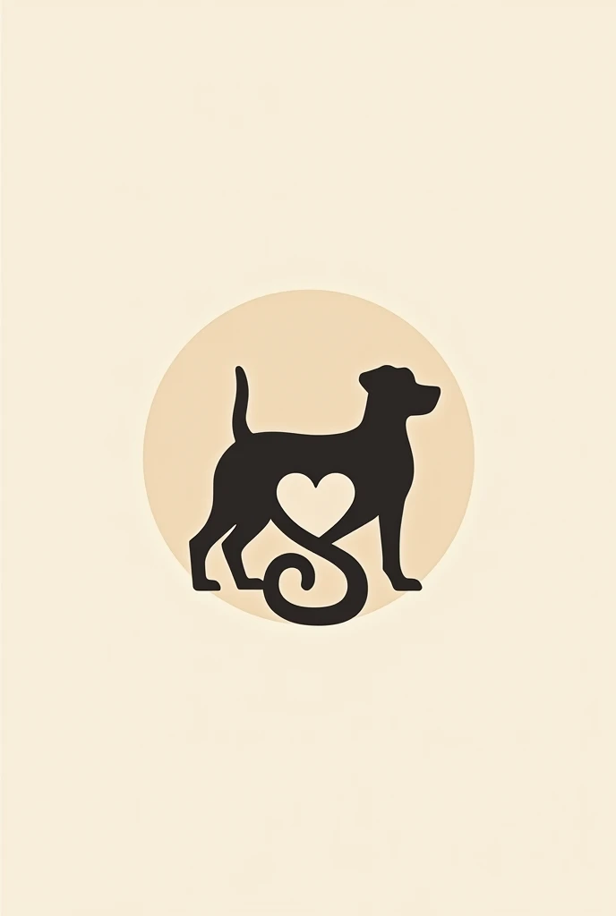 Circle Logo of dog and cat with their tails in heart position