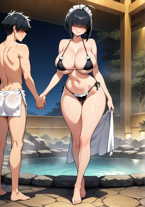  masterpiece   , necessary,     nude towel,    better quality   ,    tall details,    Not suitable for work , source_anime, A woman ( sexy full body  ,    big breasts,    thin waist  ,    Big Butt, inviting,    without straight lines   , blush,   seductive...