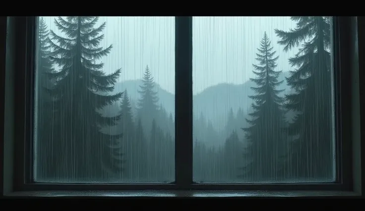 Background:  A large window overlooking the rainy sky ,  long raindrops rolling on the glass .  Outside are gray scenes of an overcast forest on rainy days .  Static air , full of rain and wind .
Describe:  Rainy scenes evoke feelings of loneliness and ine...