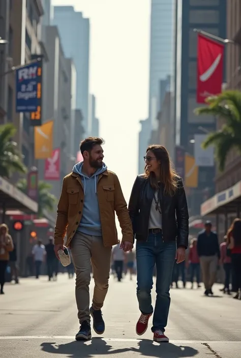 Lionel Messi and me walking at a street 