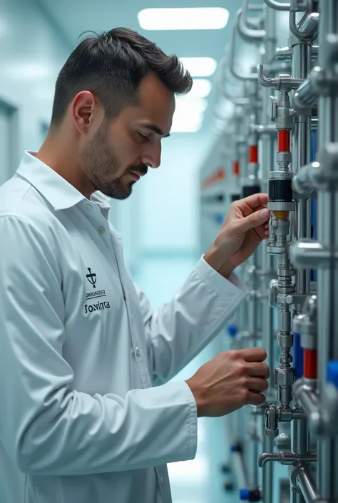 High quality,  8K Ultra HD , Upper body of a male engineer inspecting a pneumatic tube system at a general hospital