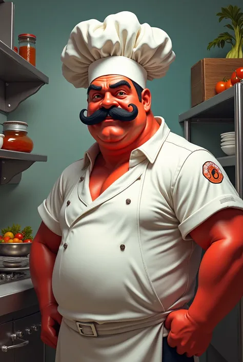 Red-legged chef with mustache