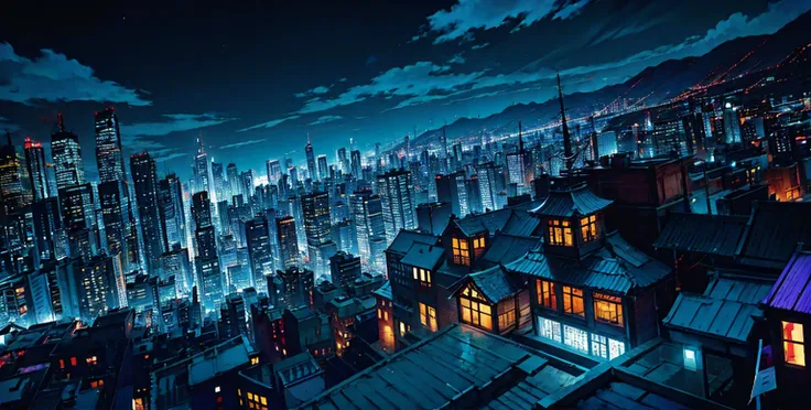  night view、City、Buildings、 angle from top