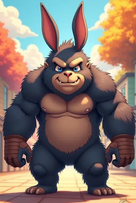 A humanoid animal that combines rabbits and gorillas
Ill go ahead and adjust the clothes。Wearing gloves。smile。 anime style。