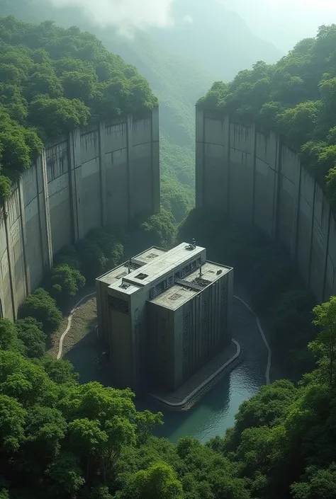 Dystopian facility that has 3 ring wall and the facility in the the center of the rings seprate make there natural and forest between all the wall