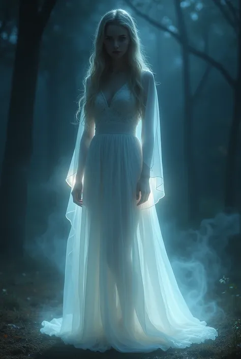 The ghost of a beautiful 19-year-old girl, in the middle of the night, wearing a white dress