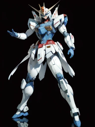   full body shot ,  very detailed,  costume was inspired by Gundam.、8k, Actual Photos, Impressive lighting,  Dynamic Action Poses , Great energy effect, light blue color palette, Simple costume design, Advanced Technology, Heroic and powerful,  theres a bi...