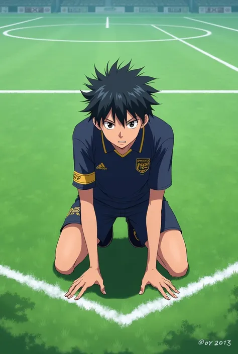 Anime character kneeling soccer
